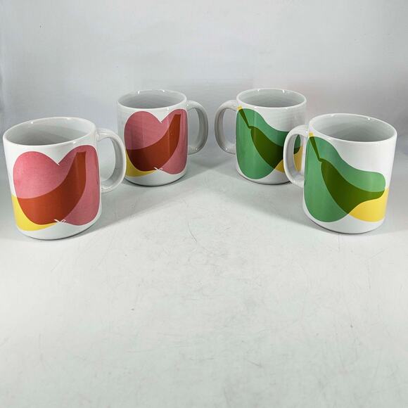 4 IKEA Vidliftig Abstract Fruit Coffee Mugs apple banana pear retro mod style